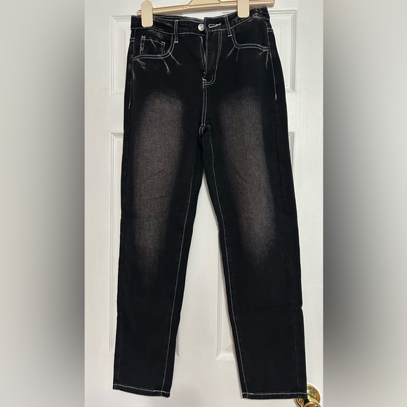 SHEIN Black Denim Pants with White Stitching - Picture 1 of 4